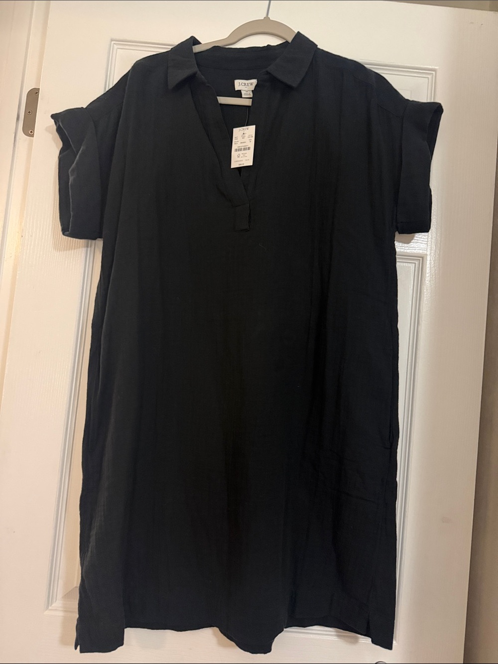 J. Crew black gauze popover dress with collar